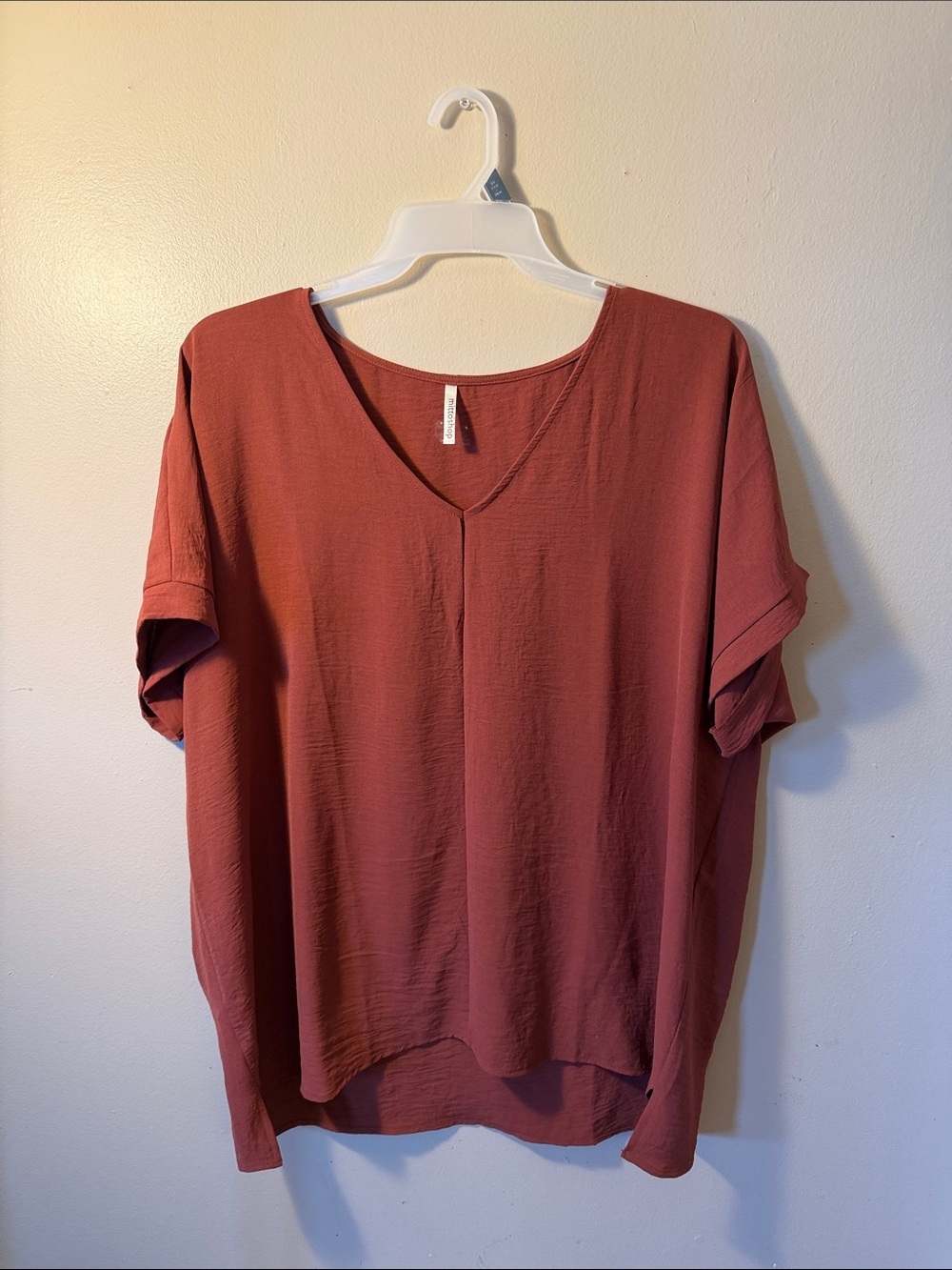 Mittoshop XL Relaxed V-Neck Short Sleeve Tunic in Rust